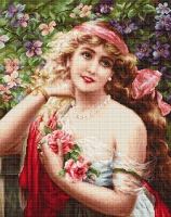 B549 Девушка с розами. Набор для вышивки крестом