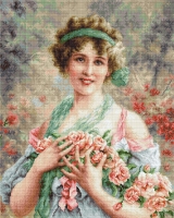 B553 Девушка с розами. Набор для вышивки крестом
