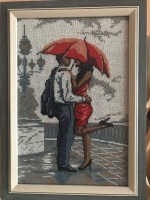 Картина "Двое под зонтом", бисер